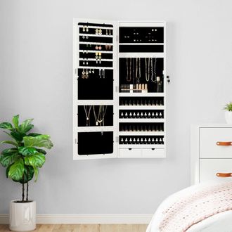 Berkfield Home Mirror Jewellery Cabinet with LED Lights Wall Mounted White
