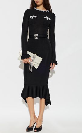 Self Portrait Asymmetric Dress With Belt, Womens, Black