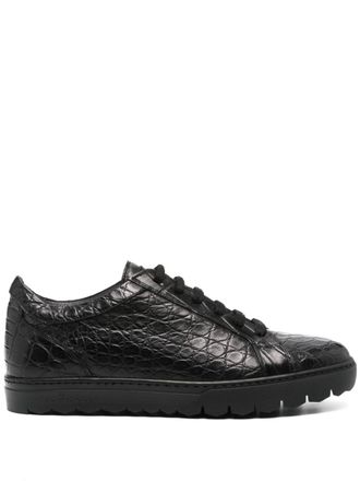 Kiton crocodile-embossed leather sneakers - Black
