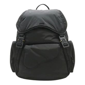 Dior Pre-owned Backpacks, female, Black, Size: ONE SIZE Pre-owned Saddle Nylon Leather Backpack