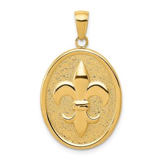Diamond2Deal 10k Yellow Gold Fleur-De-Lis on Oval Disk Pendant