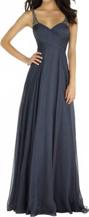 Alyce Paris Silky Chiffon Ruched Gown In Charcoal