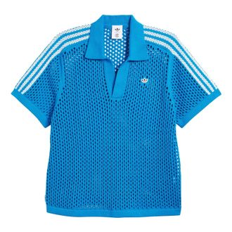 adidas x CLOT FW24 Crochet Polo Shirt Asia Sizing Bright Blue JE9592