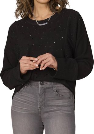Democracy Rhinestone Detail Hi-Low Petite Knit Top In Black
