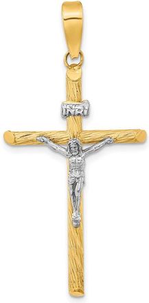 Diamond2Deal 14k Yellow Gold White Rhod Polished Textured INRI Crucifix Cross Pendant