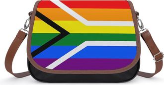 Generic Gay Proud Flag of South Africa Crossbody Bag Womens Handbag PU Message Bags Shoulder Purse with Adjustable Strap