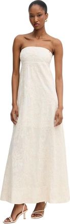 Liu Jo Lange jurk met borduursel - Dames - Maxi kleedjes - Beige - XS - Katoen - Kleedjes