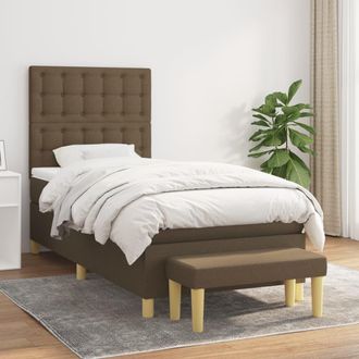 vidaXL Vidaxl - Cama Box Spring Con Colch&oacute;n Tela Marr&oacute;n Oscuro 100x200 Cm