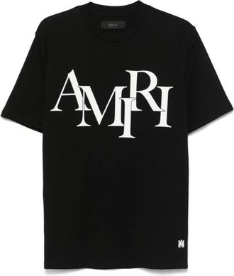 Amiri T-Shirts, male, Black, Size: M Black Staggered Logo Tee Shirt