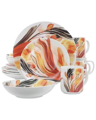 Elama Tulip Fields 16Pc Round Porcelain Dinnerware Set