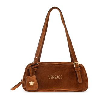 Versace Tag Suede Bowling Bag - Dames - Schoudertassen - Bruin - ONE Size - Leer - Tassen