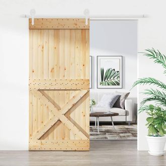 Berkfield Home Sliding Door with Hardware Set 95x210 cm Solid Wood Pine in Brown
