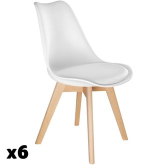 TecTake 6 Sillas de comedor, asiento acolchado, ergon&oacute;micas y estables, blanco