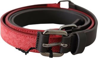 Costume National Womens Red Brown Leather Silver Logo Buckle Waist Belt