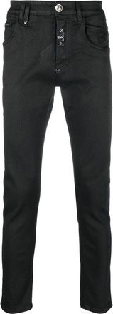 Philipp Plein skull-patch skinny-cut jeans - men - Cotton/Cotton/Polyester/Spandex/Elastane - 31 - Black