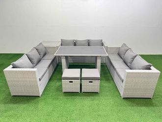 Fimous Patio Outdoor Garden Furniture Sets with Side Table 2 Small Stool in Light Grey
