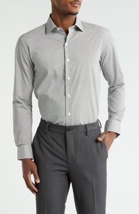 DKNY Slim Fit Geometric Print Stretch Dress Shirt in Black Grey at Nordstrom Rack, Size 14.5 - 32/33