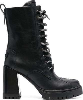Furla Black Climb High Block Heel Hiking Leather Ankle Boots