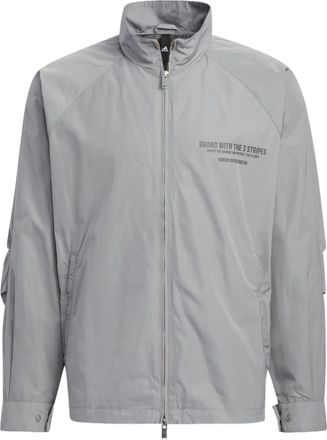 adidas Mens adidas Woven Jacket Alphabet Printing Sports Zipper Stand Collar Gray HZ7058