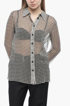 Burberry Camicia in Chiffon di Seta con Motivo Pied de Poule Burberry