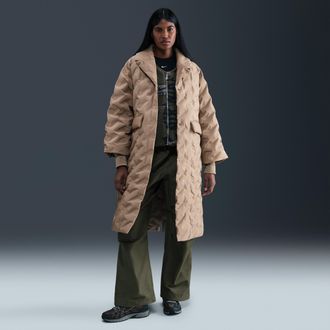 Nike Womens Nike Sportswear Swoosh Series Therma-FIT Oversized Down Trench Coat in Brown | IB2010-247