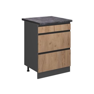 Vicco Mueble Bajo De Cocina R-line, Roble Dorado, 60 Cm Con Cajones, Et Antracita Vicco