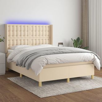 vidaXL Vidaxl - Cama Box Spring Colch&oacute;n Y Luces Led Tela Crema 140x190 Cm