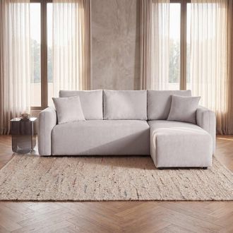 Maisons du monde Sof&aacute; cheslong con cama de 4/5 plazas de tela tramada beige - 251 cm
