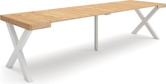 Skraut Home Mesa Consola Extensible, Mesa Comedor Plegable, 300, Para 14 Comensales, Patas Madera Maciza, Estilo Moderno, Roble - Skraut Home