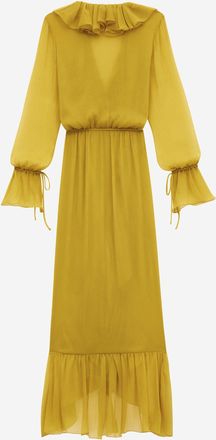 Saint Laurent Womens Dress, Silk Flounced, Yellow