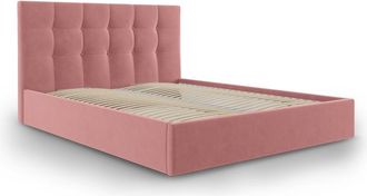 MICADONI Cama con cabecero y baúl de terciopelo rosa