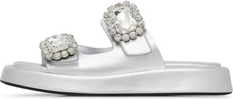 Loriblu Muiltjes van zilver leer met juweelgespen - Dames - Sandalen - Grijs - 40 EU - Leer - Schoenen
