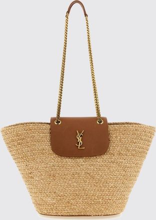Saint Laurent Borsa mini Manon in rafia intrecciata con monogramma YSL