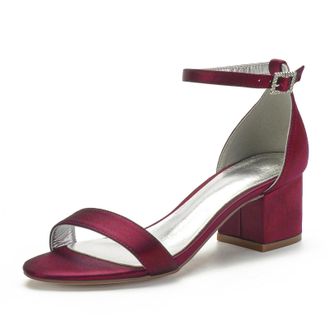 Miyoopark Comfortable Wedding Shoes for Women Block Low Heel Evening Sandals M534 Burgundy UK 5.5