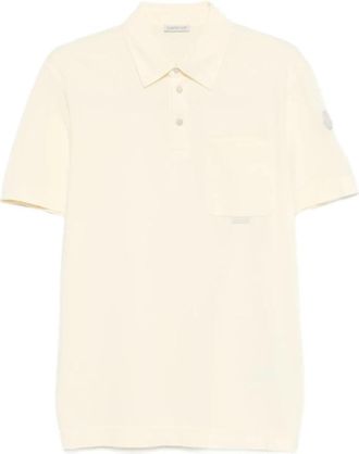 Moncler Piqu&eacute; polo shirt met leren logo - Dames - Polos - Geel - L - Katoen - Tops