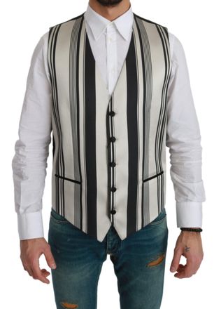 Dolce & Gabbana Mens Striped Silk Vest - White - Size EU 48 (Mens)