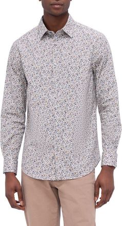 Bugatchi Julian Shaped Fit Geo Print Button-Up Shirt in Willow at Nordstrom, Size Xxx-Large