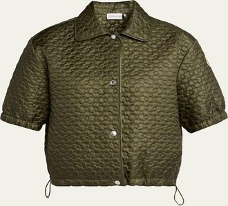 Moncler Floral-Quilted Short-Sleeve Padded Shirt