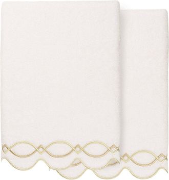 Linum Home Textiles 100% Turkish Cotton Diamond Chain Scallop 2Pc Embellished Bath Towel Set