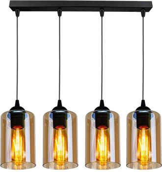 OEM Lampadario Candellux Bistro 4xe27 Nero Ambra Vetro