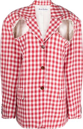 Acne Studios single-breasted gingham blazer - women - Linen/Flax/Viscose/Viscose - 32 - Red