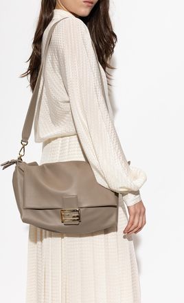 Fendi Leather Baguette Soft Large Bag, Womens, Beige