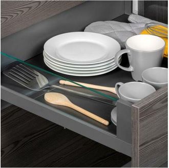 Emuca Caj&oacute;n Exterior Vertex 40kg Con Lateral De Vidrio De Altura 131mm, Profundidad 500mm, Acero Y Aluminio Y Cristal, Gris Antracita - Emuca