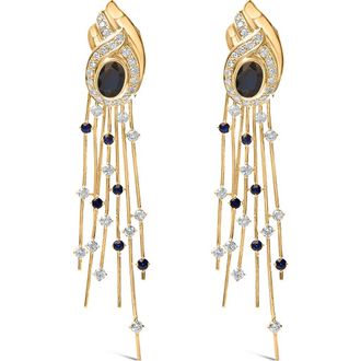 House of Brilliance 14K Yellow Gold 1.0 Cttw Diamond and Blue Sapphire Chandelier Earrings at Nordstrom
