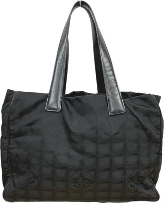 Chanel Black Canvas Leather Tote Bag (Pre-Owned)