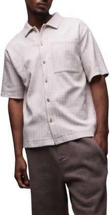 Topman Oversize Textured Stripe Short Sleeve Knit Cotton Button-Up Shirt in Ecru at Nordstrom Rack, Size X-Small