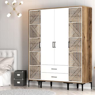 Dmora Armario Grande Gavello, Dormitorio: 6 Estantes, 2 Cajones, Barra Para Ropa, 160x201h Cm Blanco