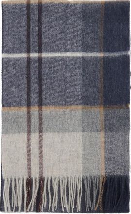Barbour Carbridge Plaid Fringed Wool & Cashmere Scarf in Grey Midnight Tartan at Nordstrom