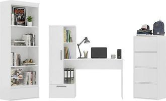 Topeshop Cosmo Conjunto De Muebles : Escritorio + C&oacute;moda Alma + Estante Palermo, Blanco, Para Dormitorio