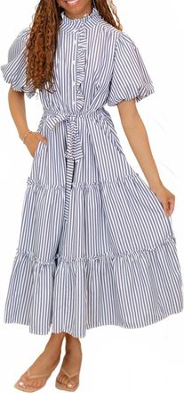 Merci Striped Ruffled Button Down Midi Dress In Navy